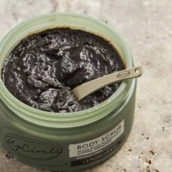 Coffee Body Scrub With Lemongrass -WELA Beauty Shop BodyScrubLemongrassFlatlaywithLargeScoop